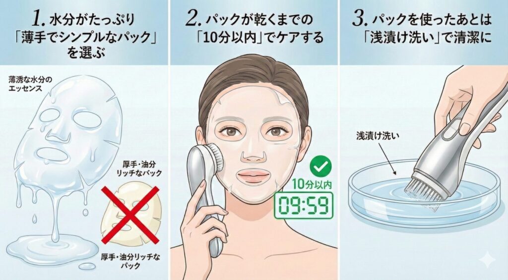 ブライトエレキブラシプラスをパックの上から効果的に安全に使うためのポイント3つ